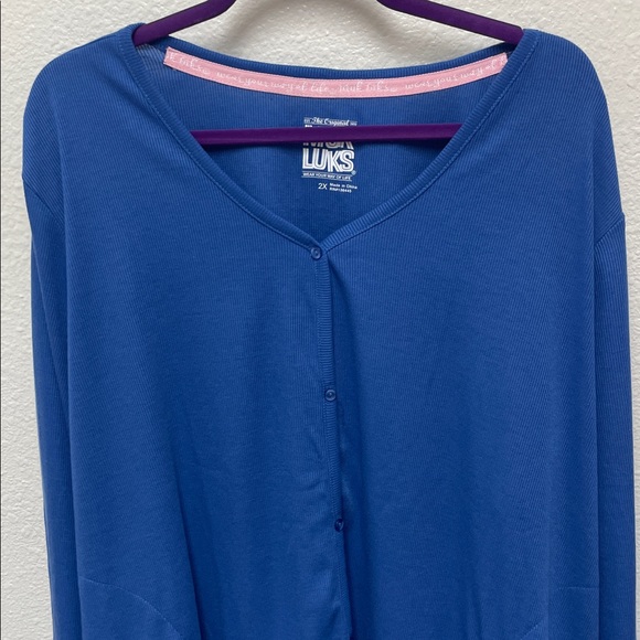 Muk Luks Royal Blue Button Up Cardigan Shirt Loungewear Women’s 2X Pockets - Picture 2 of 8